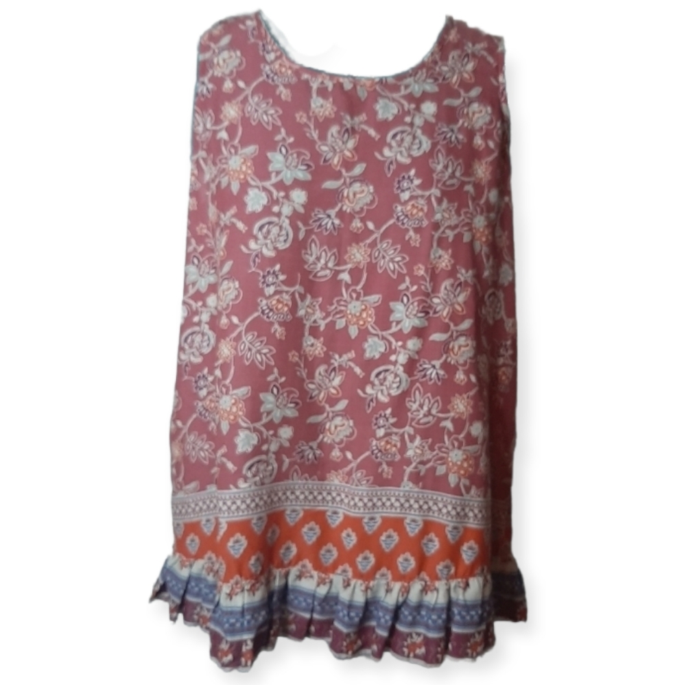 BLL New York Boho Floral Ruffle Cinched Back Sleeveless Top, EUC, size Medium